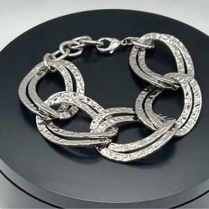 Hammered Silver Chain Double Link Bracelet